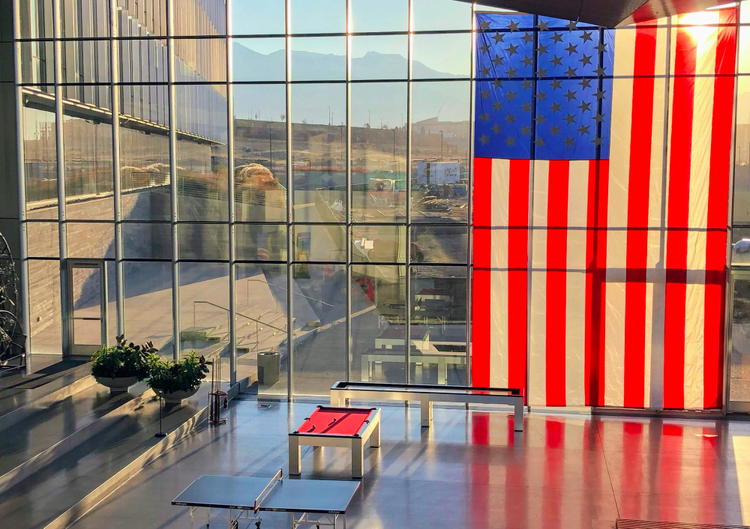 Adobe’s Lehi office in Utah displaying the American flag 