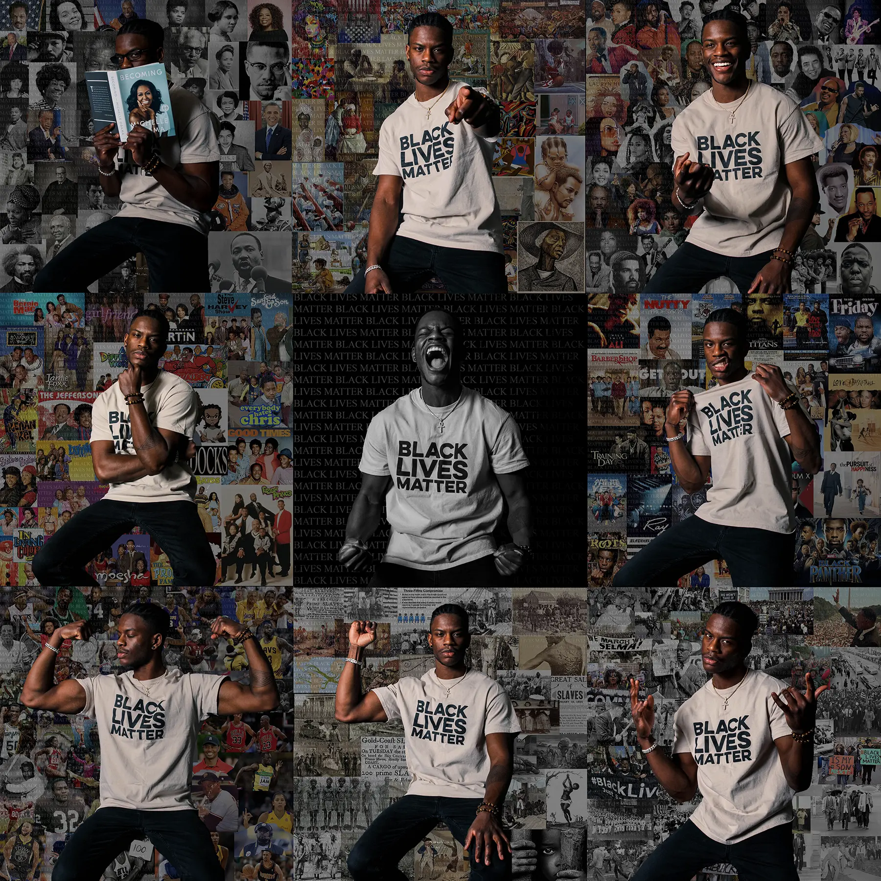 Inserting image... I Am the Stone, January 2019. Series of photo collages representing different aspects of black culture and beauty.