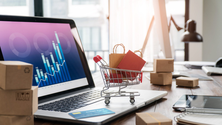 Laptop with shopping cart