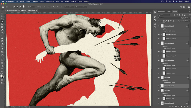 Using the Quick Selection tool to cut a subject from an image for a collage in Adobe Photoshop.