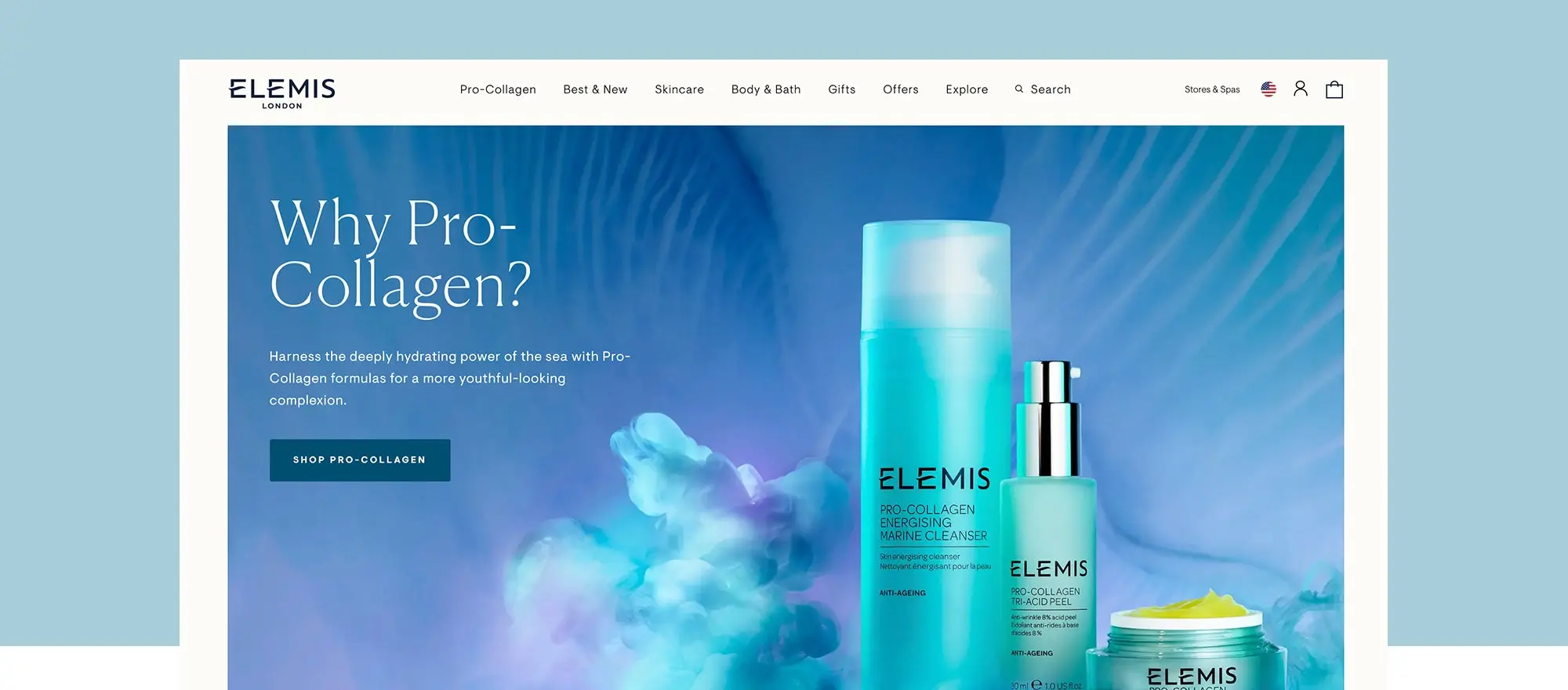Image of Elemis' "Pro-Collagen" skincare products