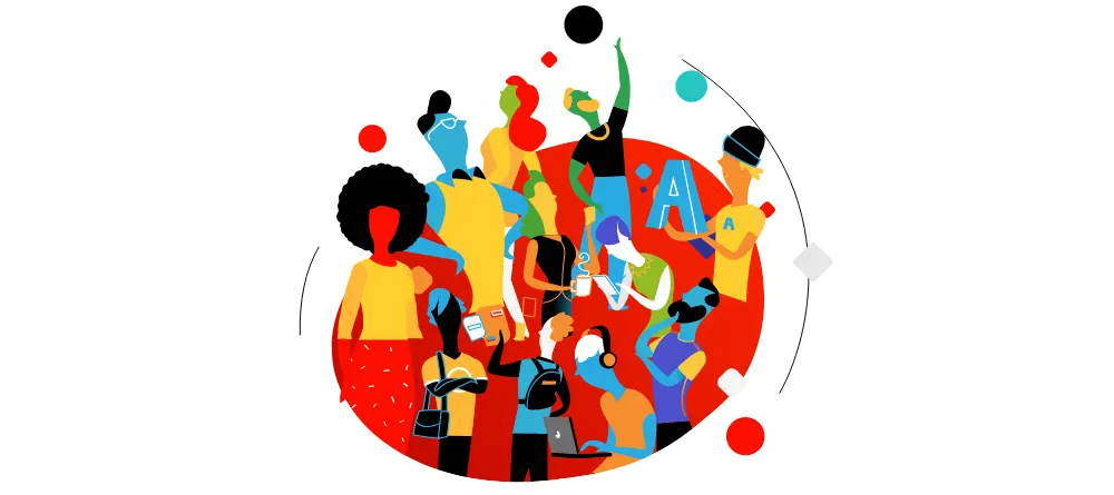 Photo of animated, colorful, people doing things