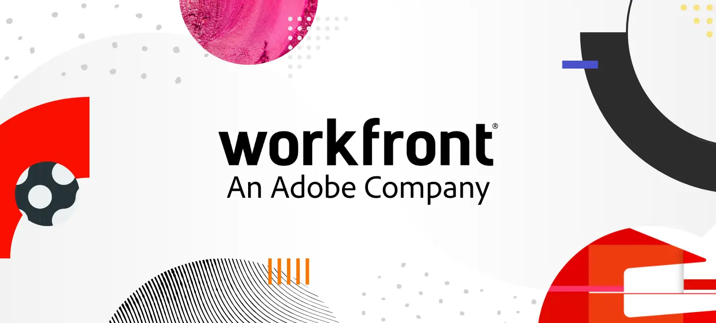 Work Front an Adobe Company with abstract art in the background.