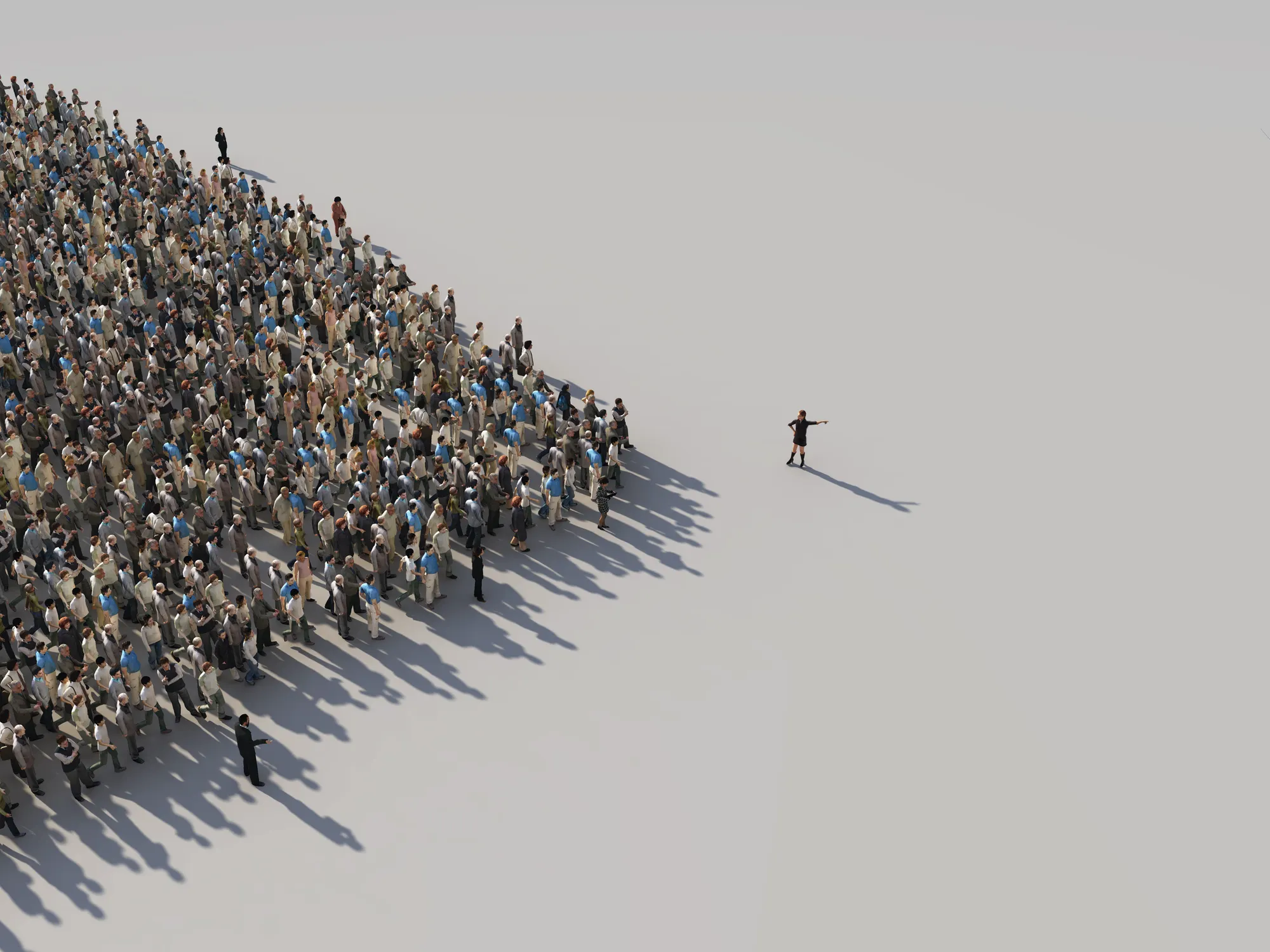 Aerial photo of person leading large group of people