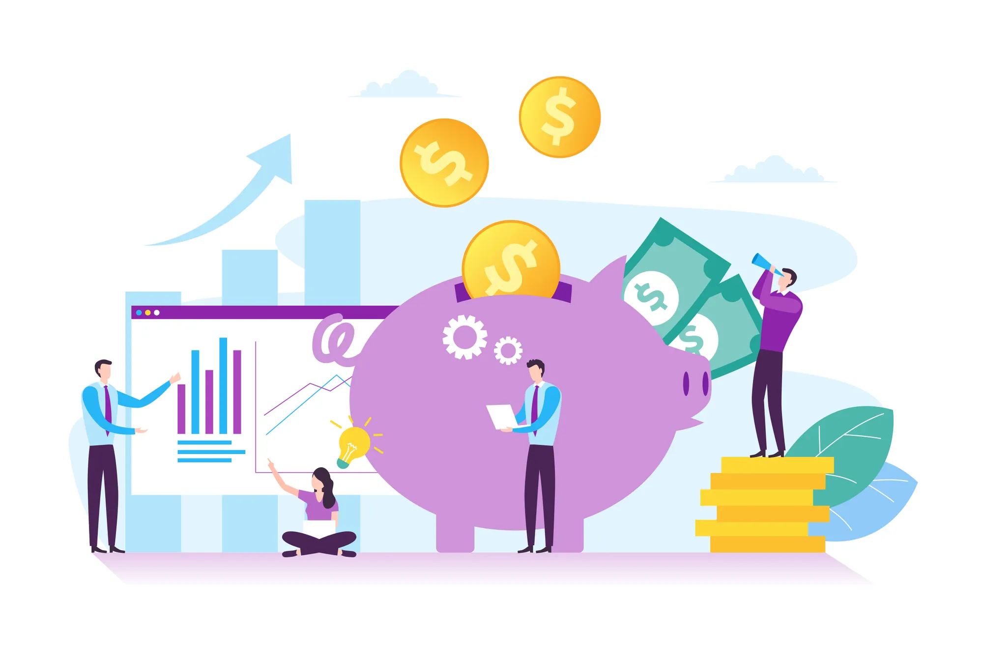 An illustration of four people planning a budget.
