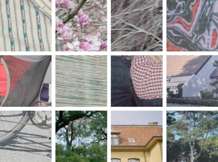 Collage of 12 different smalle images showing details of different subject matter.