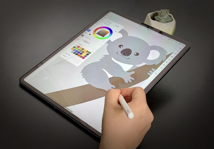 Drawing of a koala on the ipad. 