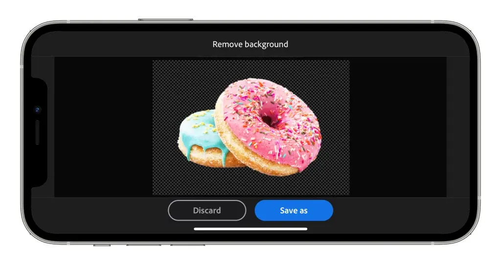 Iphone with remove background on it and pictures of 2 donuts. 