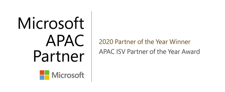 Text: Microsoft APAC Partner. 2020 Partner of the Year Winner. APAC ISV Partner of the Year Award