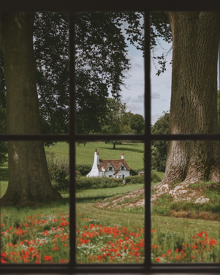 House pictured through window