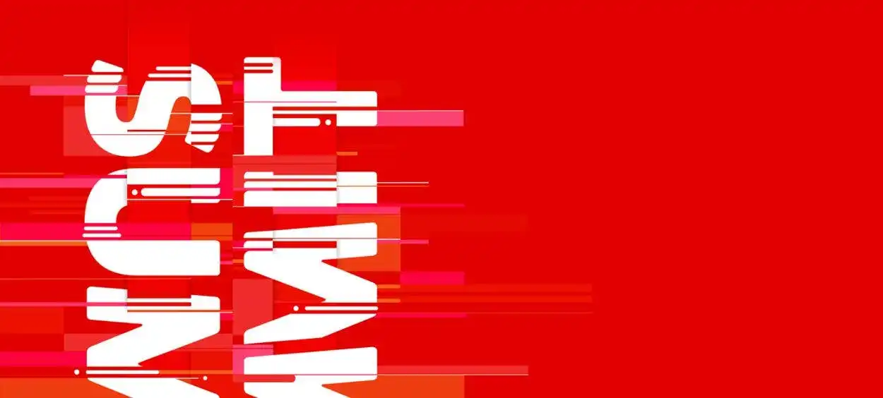 Summit logo on red background.