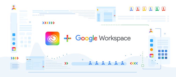 Promotional banner for the Creative Cloud and Google Workspace integration.