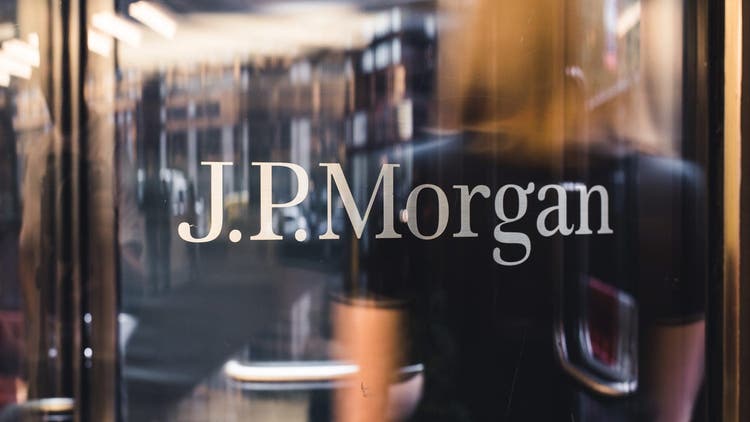 J.P. Morgan on glass of door.