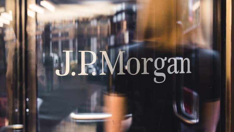 J.P. Morgan on glass of door.