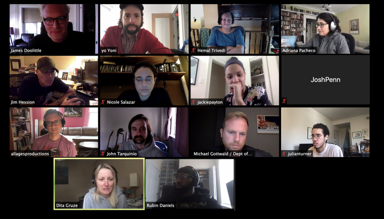 Zoom screenshot of the “Philly D.A.” editing team.
