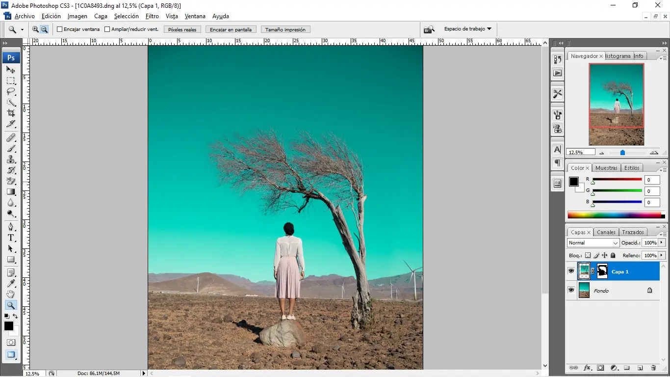 Compositing photographs in Adobe Photoshop using layer mask.