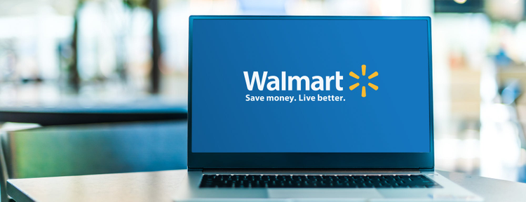 Laptop opened up with Walmart logo and the text, Save money. Live better. 