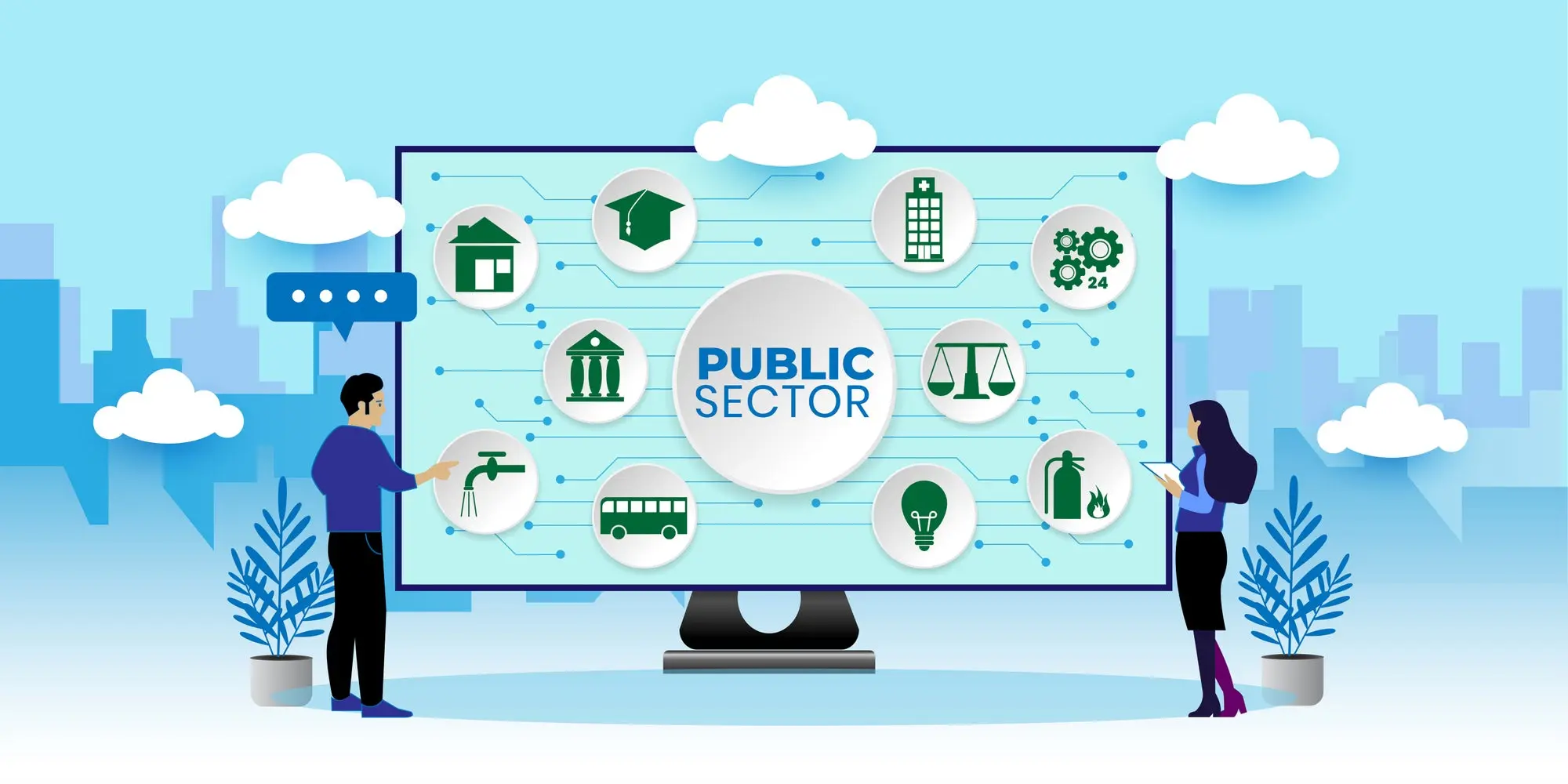 Public Sector Government People Business Concept With icons. Cartoon Vector People Illustration.