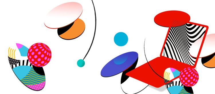 Abstract shapes and colours with a laptop