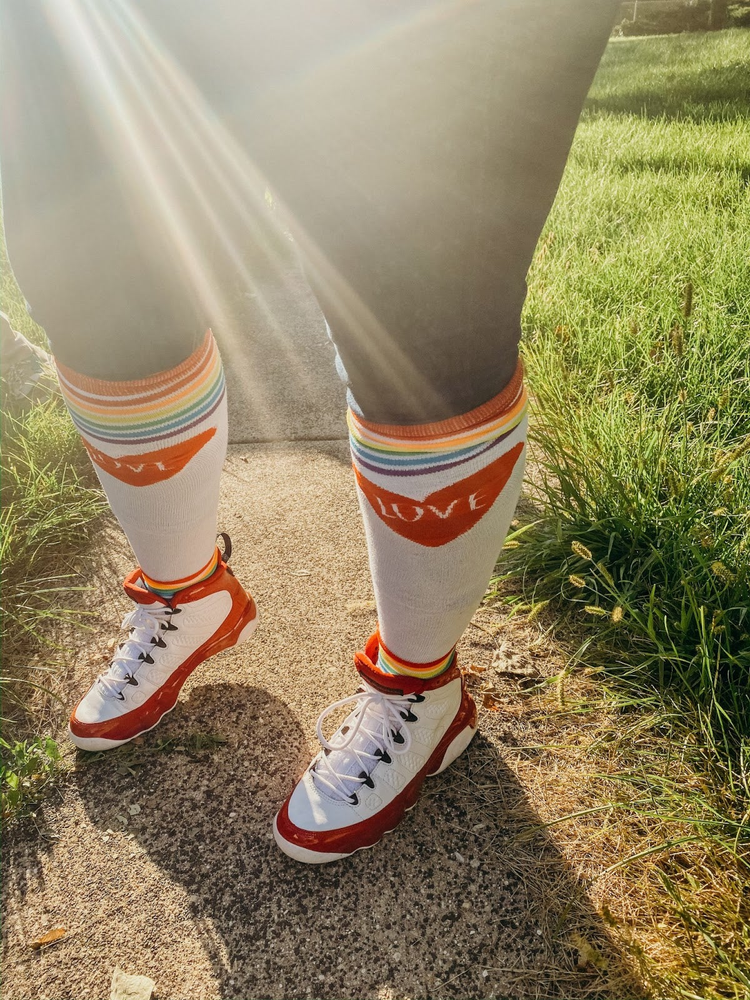 Photo of rainbow socks. 