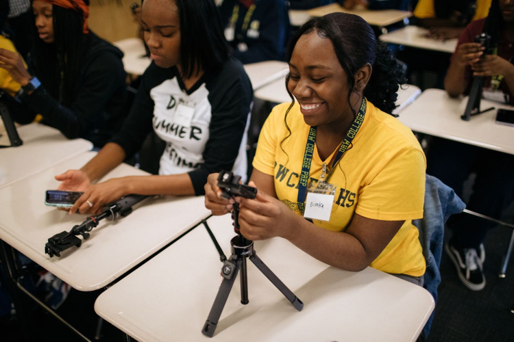 Participants practing using their camera equipment. 