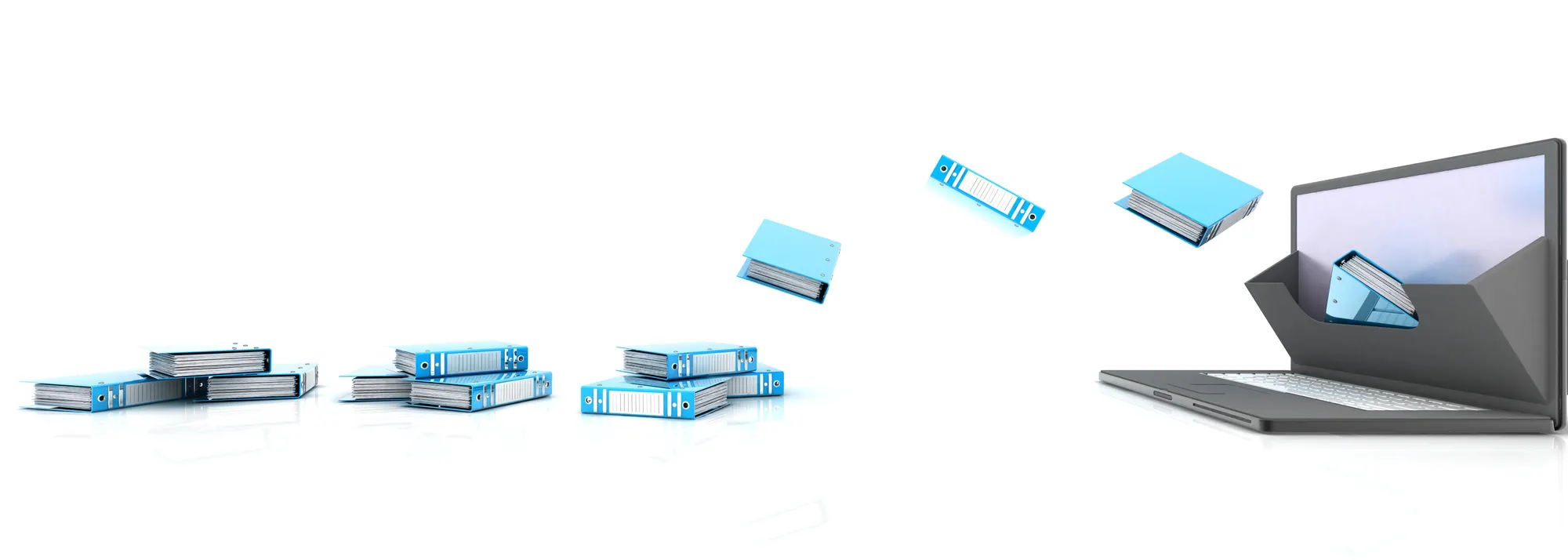 Binders flying into a computer.