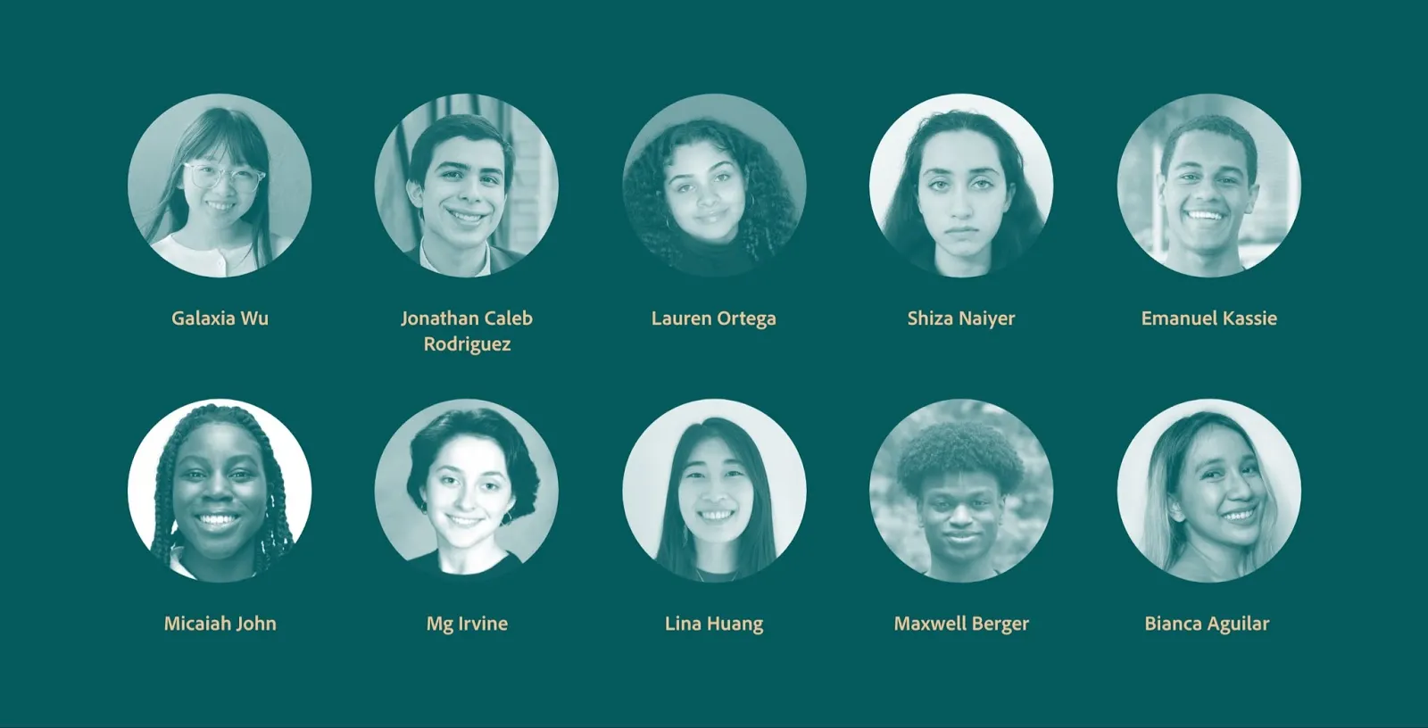 A collage of the winners of the 2021 Adobe Design Circle Scholarships.