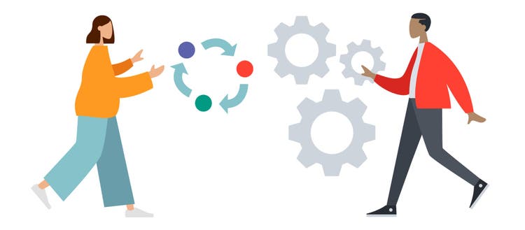 Illustration of two people conversing.