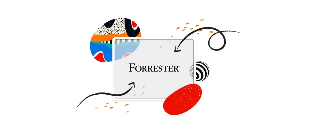 Forrester surrounded by colorful abstract shapes. 