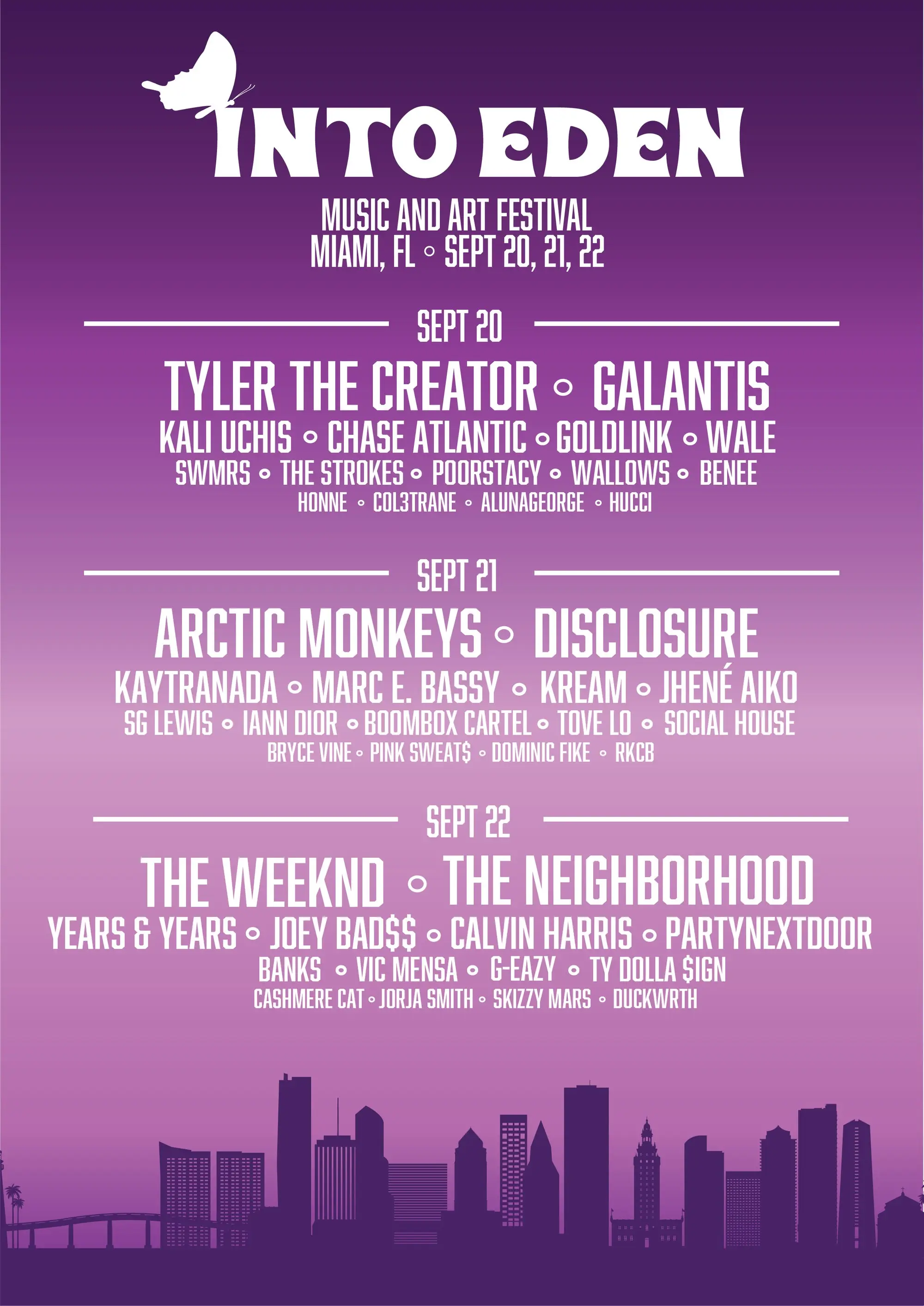 A concert lineup poster created using Adobe Photoshop, Adobe Illustrator and Adobe InDesign
