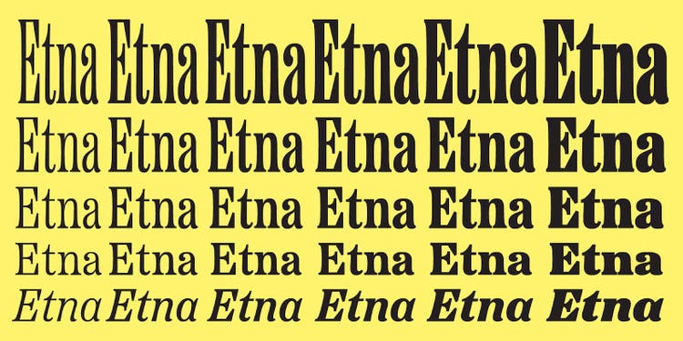 Etna Font on a bright yellow background.