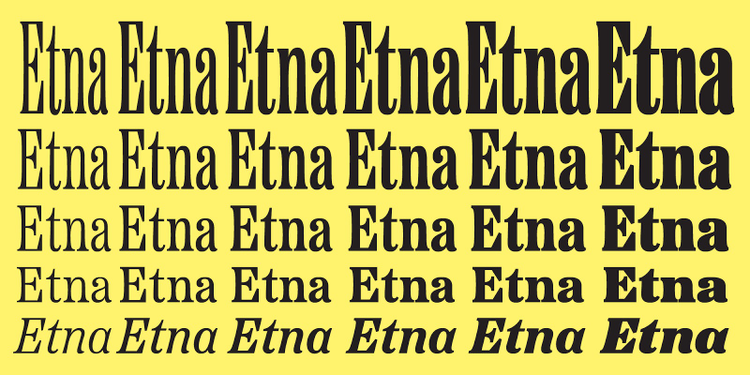 Etna Font on a bright yellow background. 