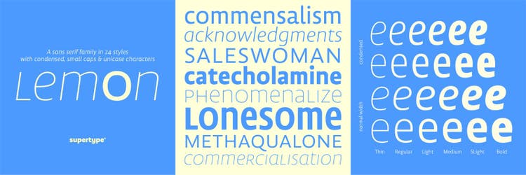 The Lemon Sans Font on a blue and yellow background.