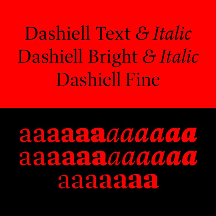 Dashiell's Font on a black background.