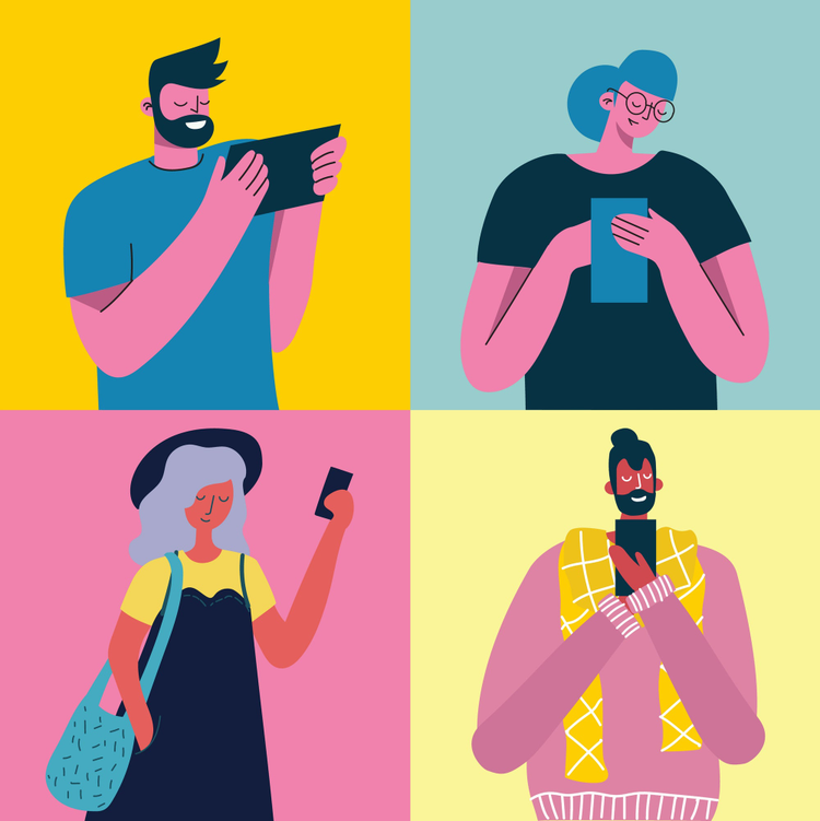 Illustration: four people on phones