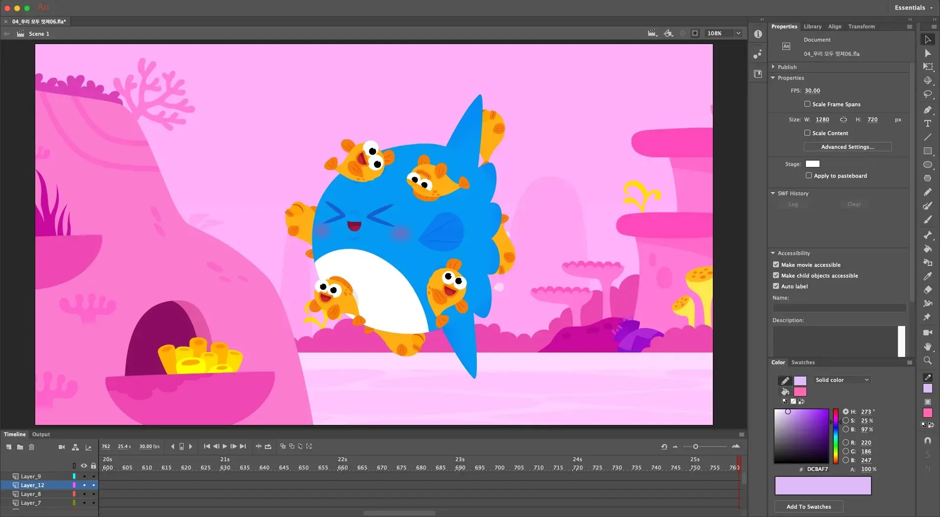 Image of 'Baby Shark Brooklyn Doo Doo Doo' being created with Adobe Animate.