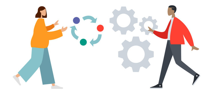 Illustration of two people conversing.