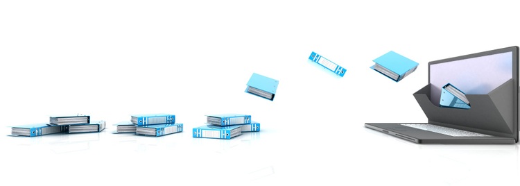 Binders flying into a computer.