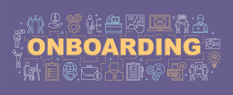 Onboarding against a purple background. 