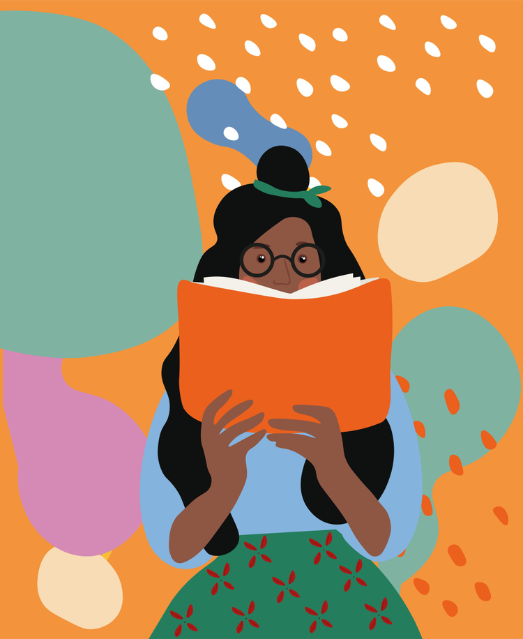 Illustration of girl reading a book