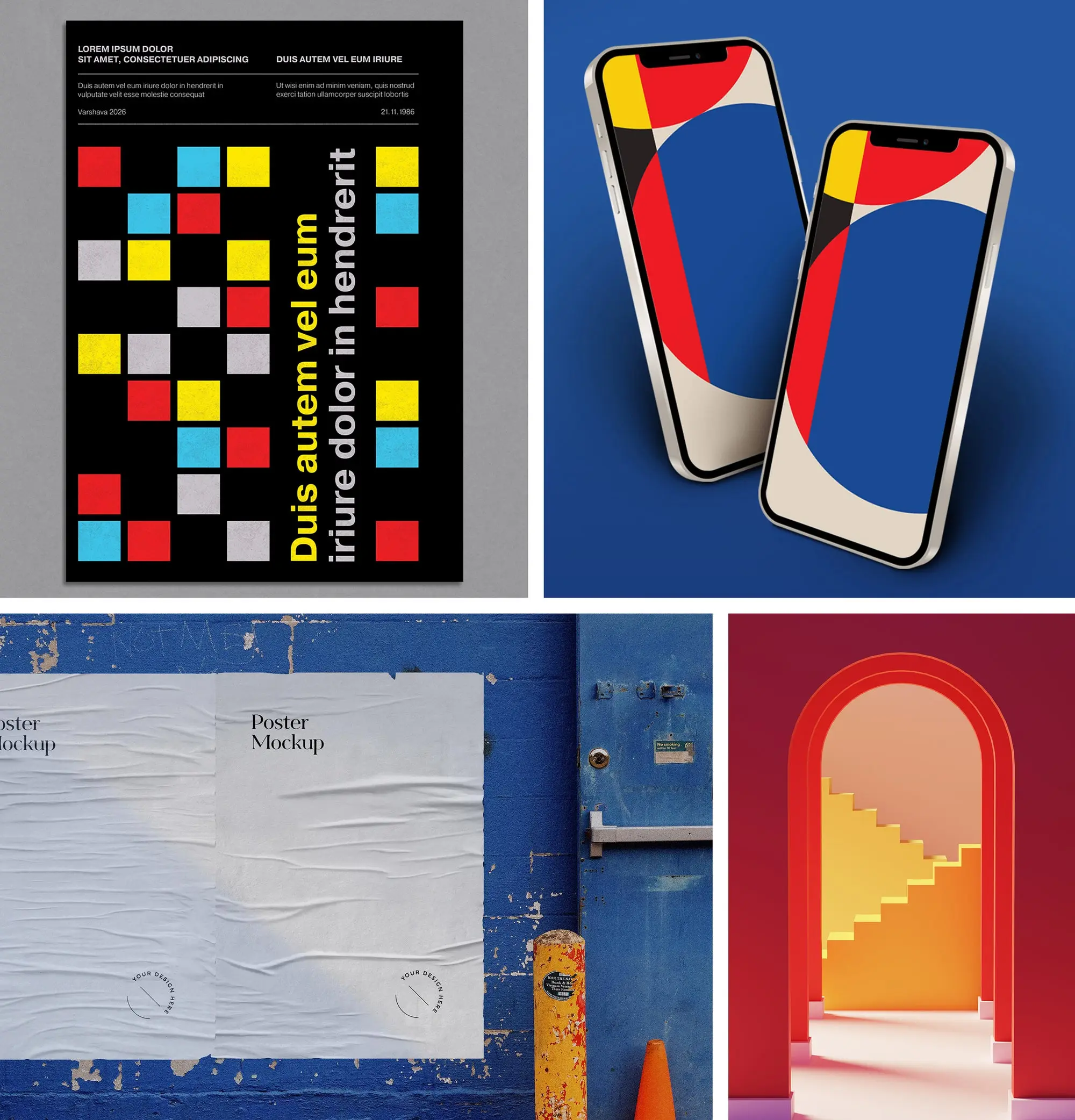 A collage using a signature look of the Bauhaus, especially color-blocked primaries.