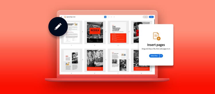 Add pages to any PDF with Adobe Acrobat Insert PDF Pages tool.