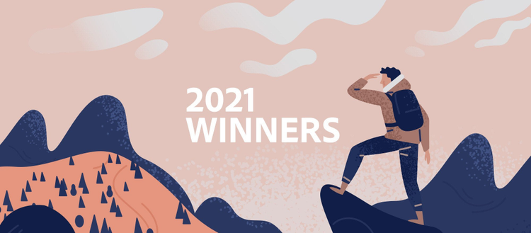 Illustration of a hiker in the mountains. 2021 Winners. 