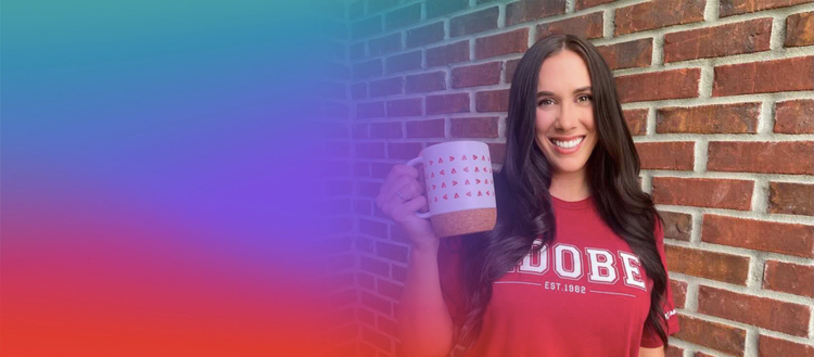 An incoming Adobe intern showing off her Adobe pride!