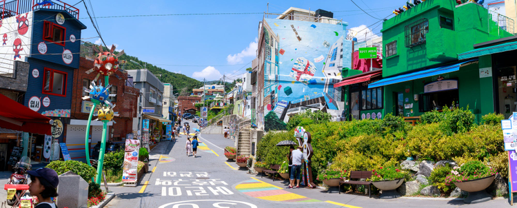 Gamcheon Culture Village scene located in Busan city of South Korea.