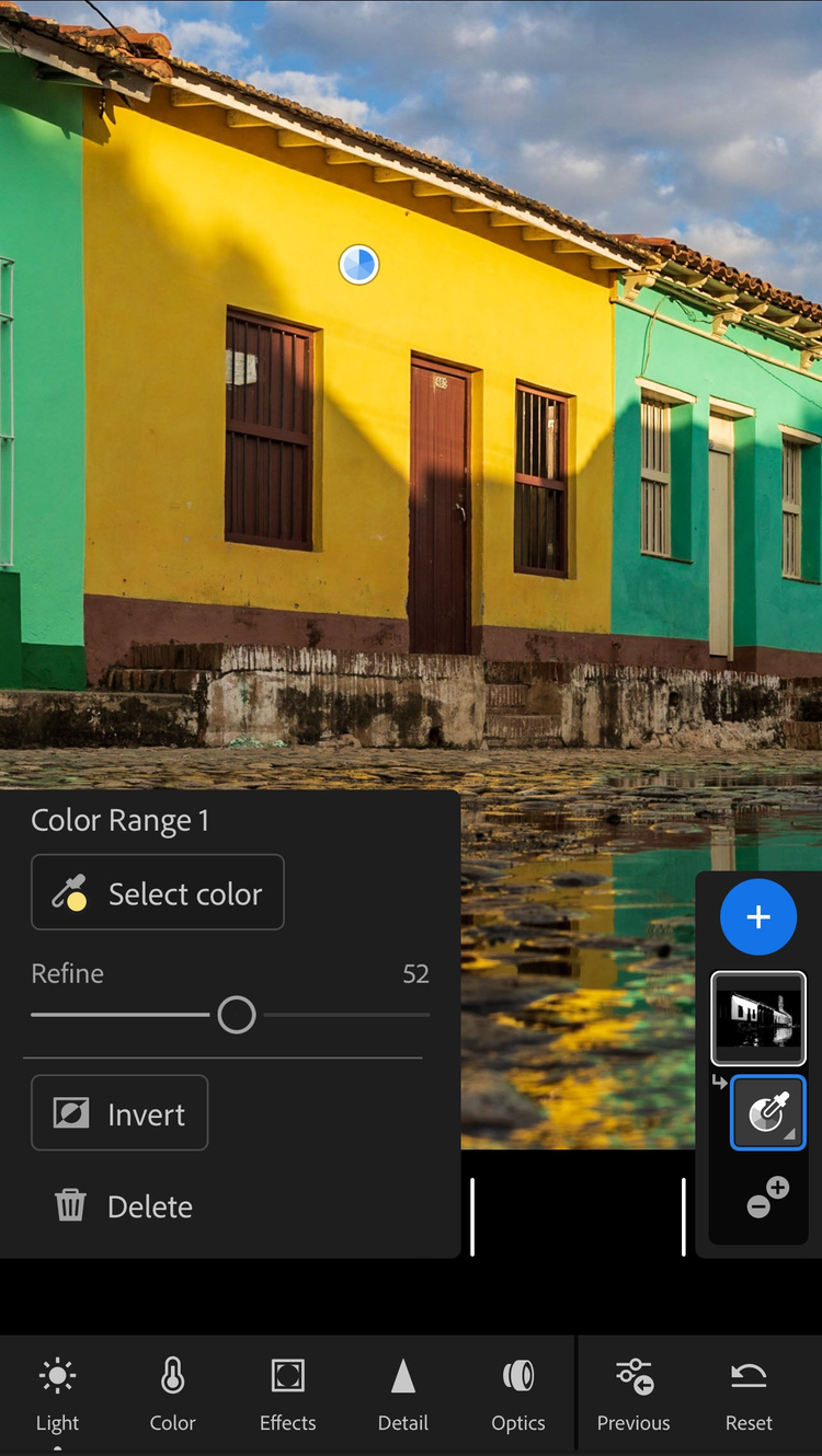 Color range mask panel in Lightroom.