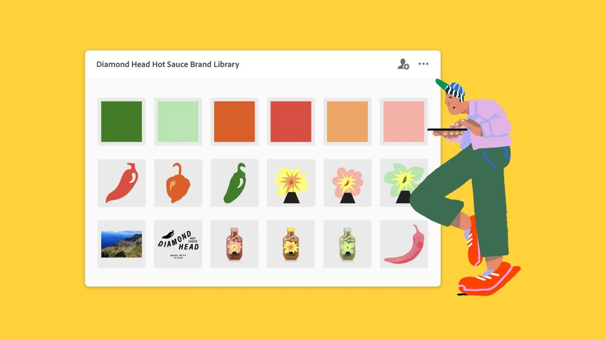 Colorful illustration of an online brand library. 