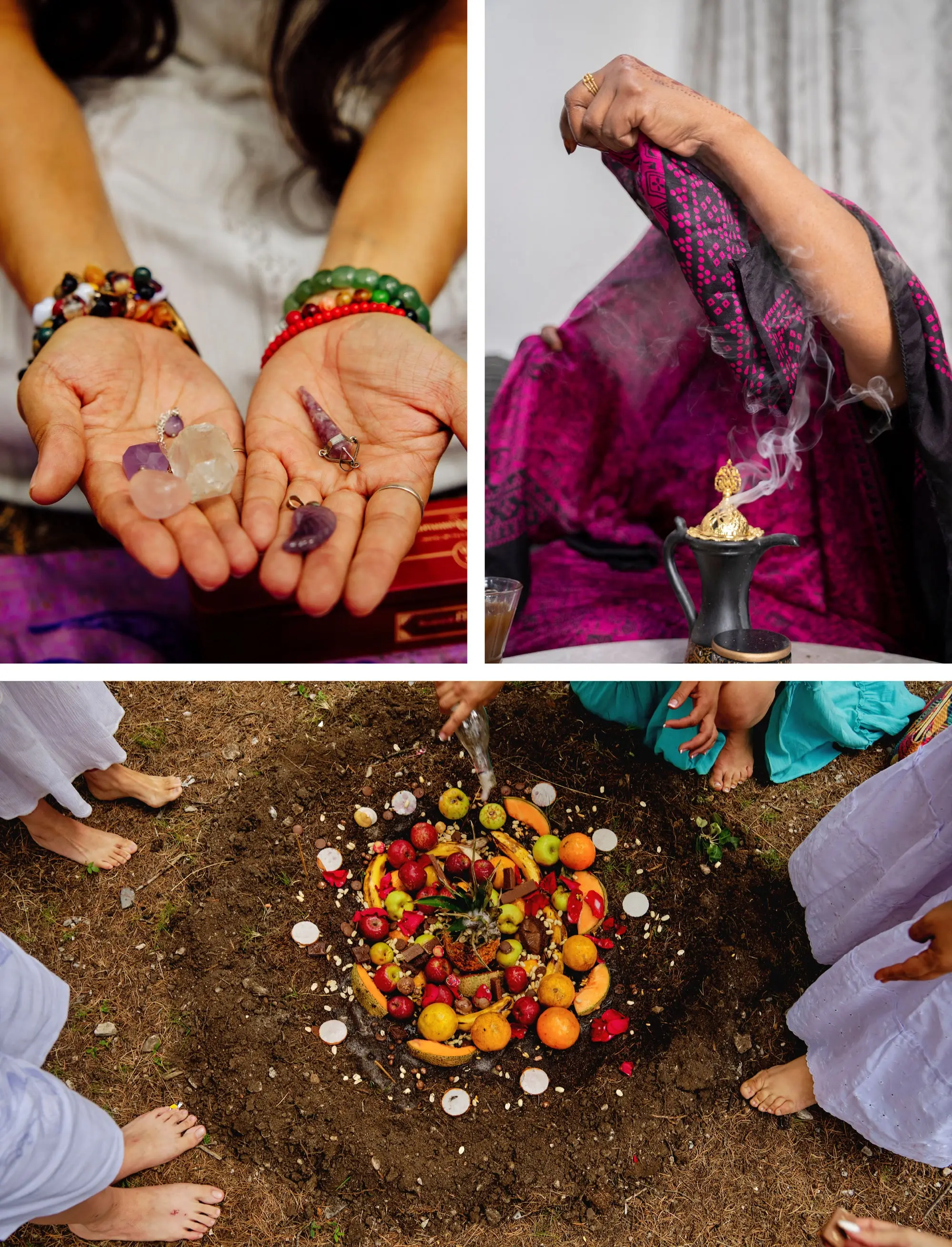Collage of different belief rituals.