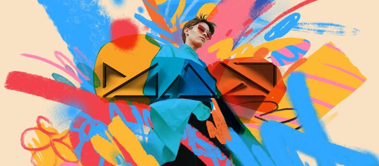 Colorful abstract art with the head with glasses on.