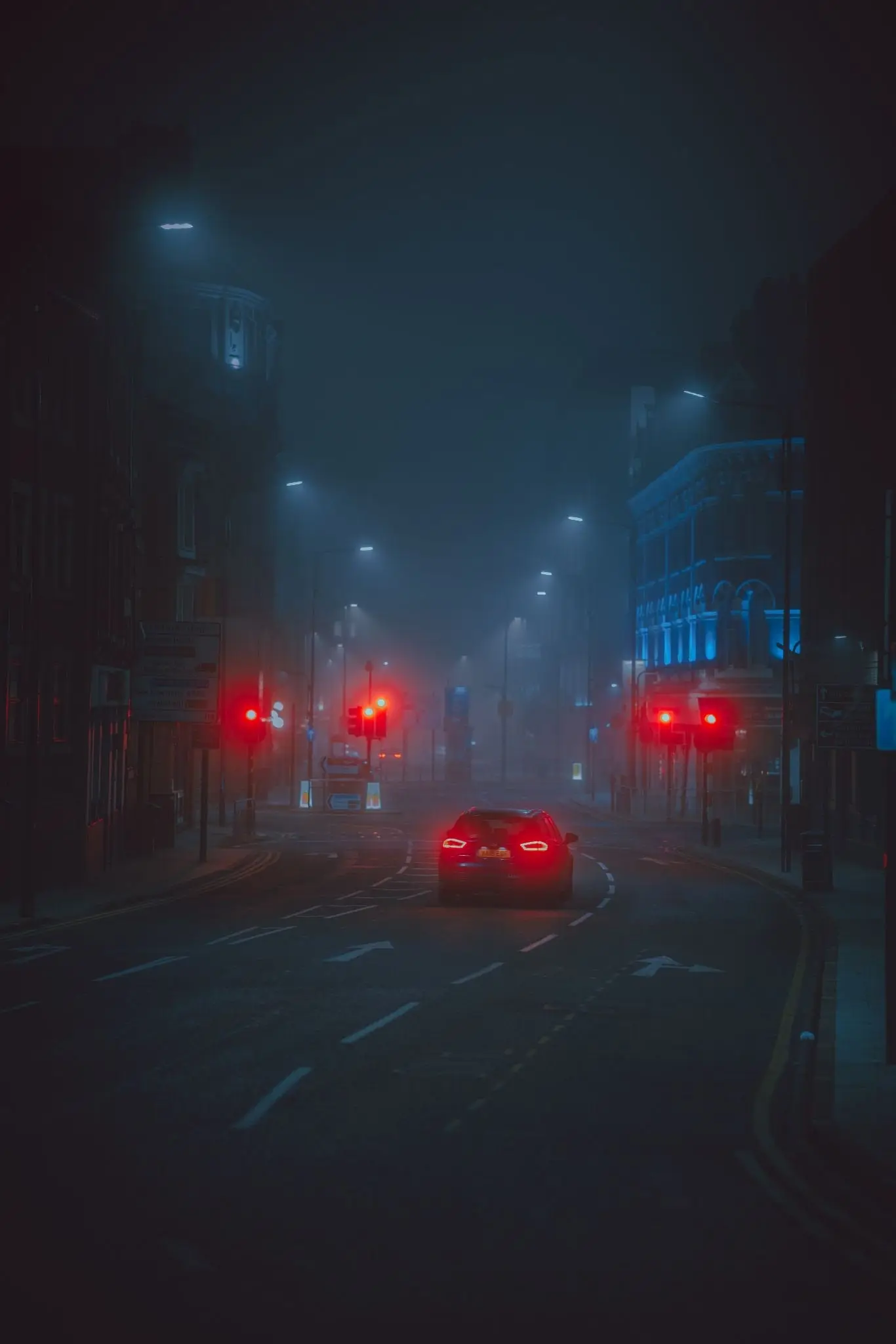Photo of street lights at night. 
